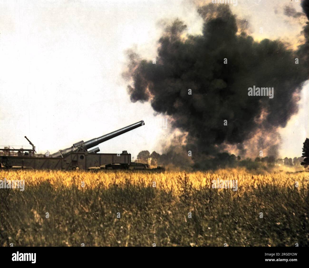 A British railmounted gun in action on the Western Front during World