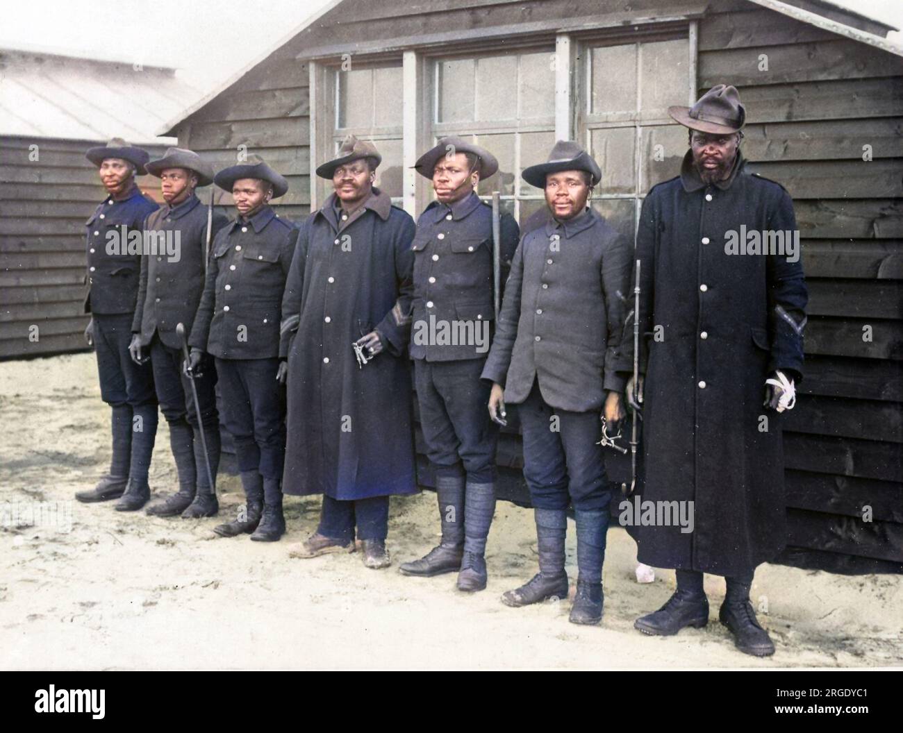 Black soldiers at a camp on the Western Front in France during World War One. Stock Photo