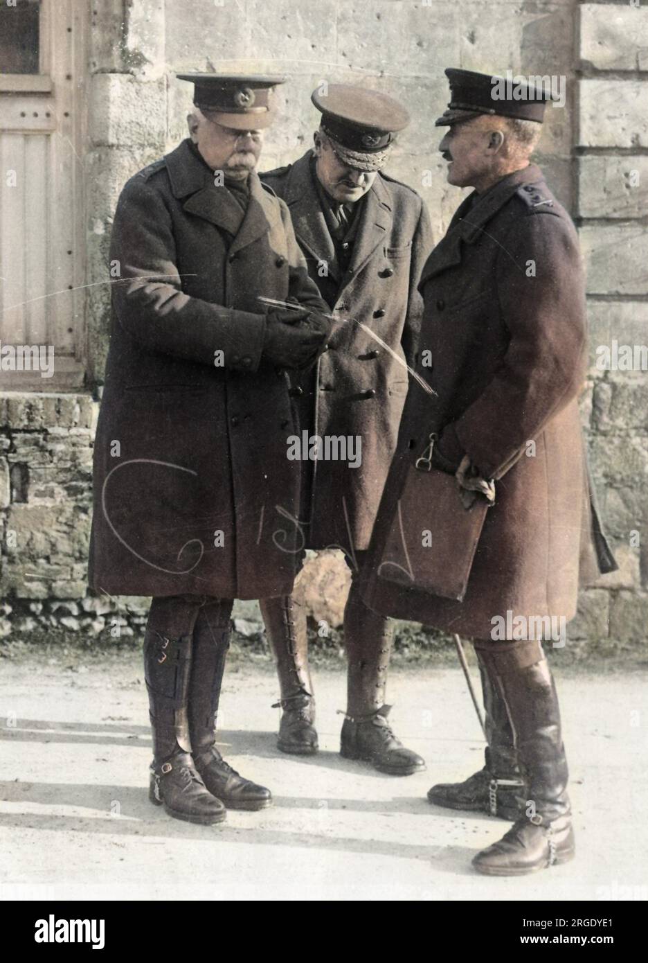 Three British Army commanders on the Western Front in France during World War One.  They are: General Sir Herbert Plumer (nicknamed Old Plum), General Sir Edmund Allenby, and General Sir Henry Horne. Stock Photo