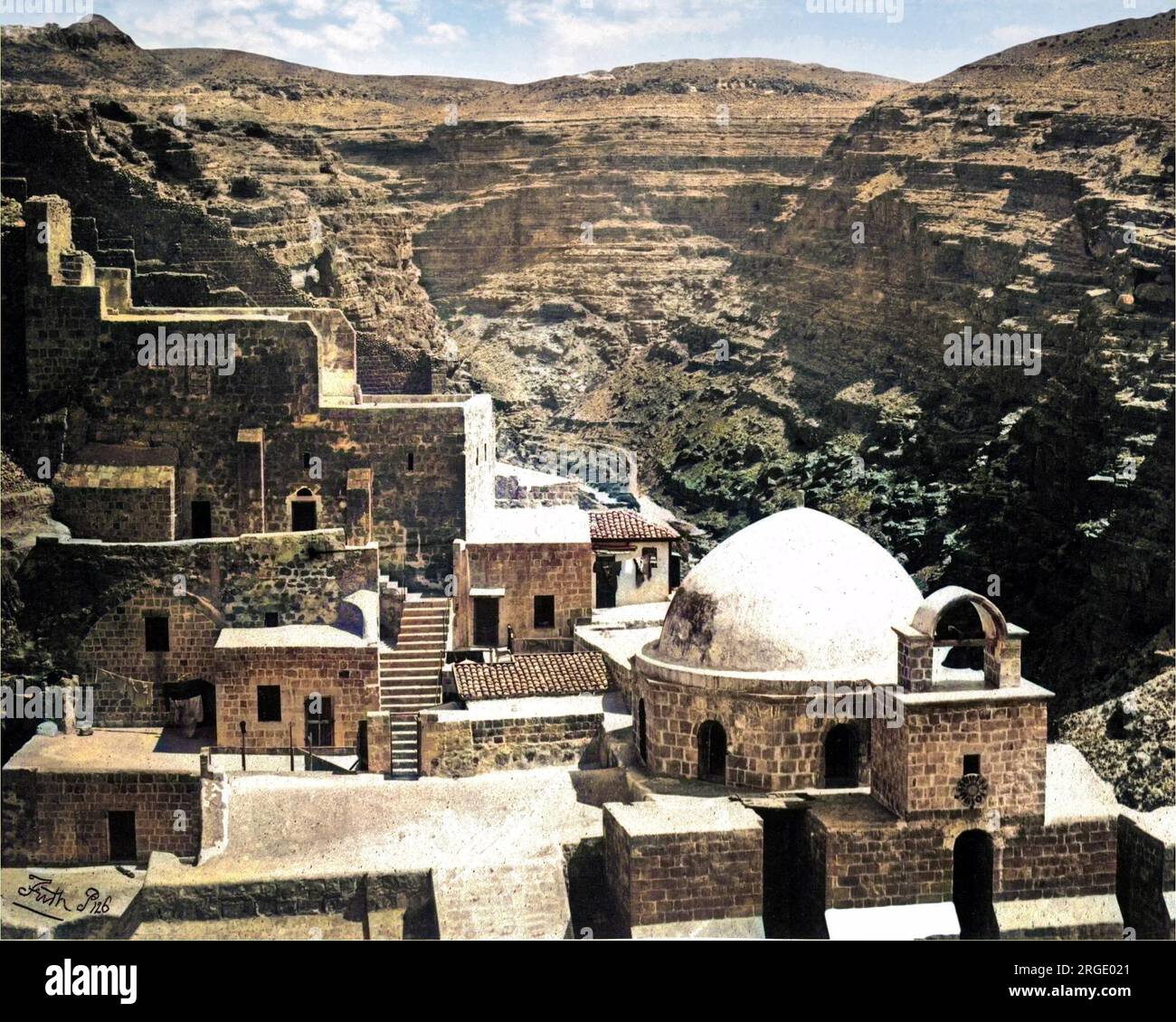 Monastery of Mar Saba (Saint Sabbas the Sanctified), Holy Land.  It is a Greek Orthodox monastery overlooking the Kidron Valley on the West Bank, east of Bethlehem. Stock Photo