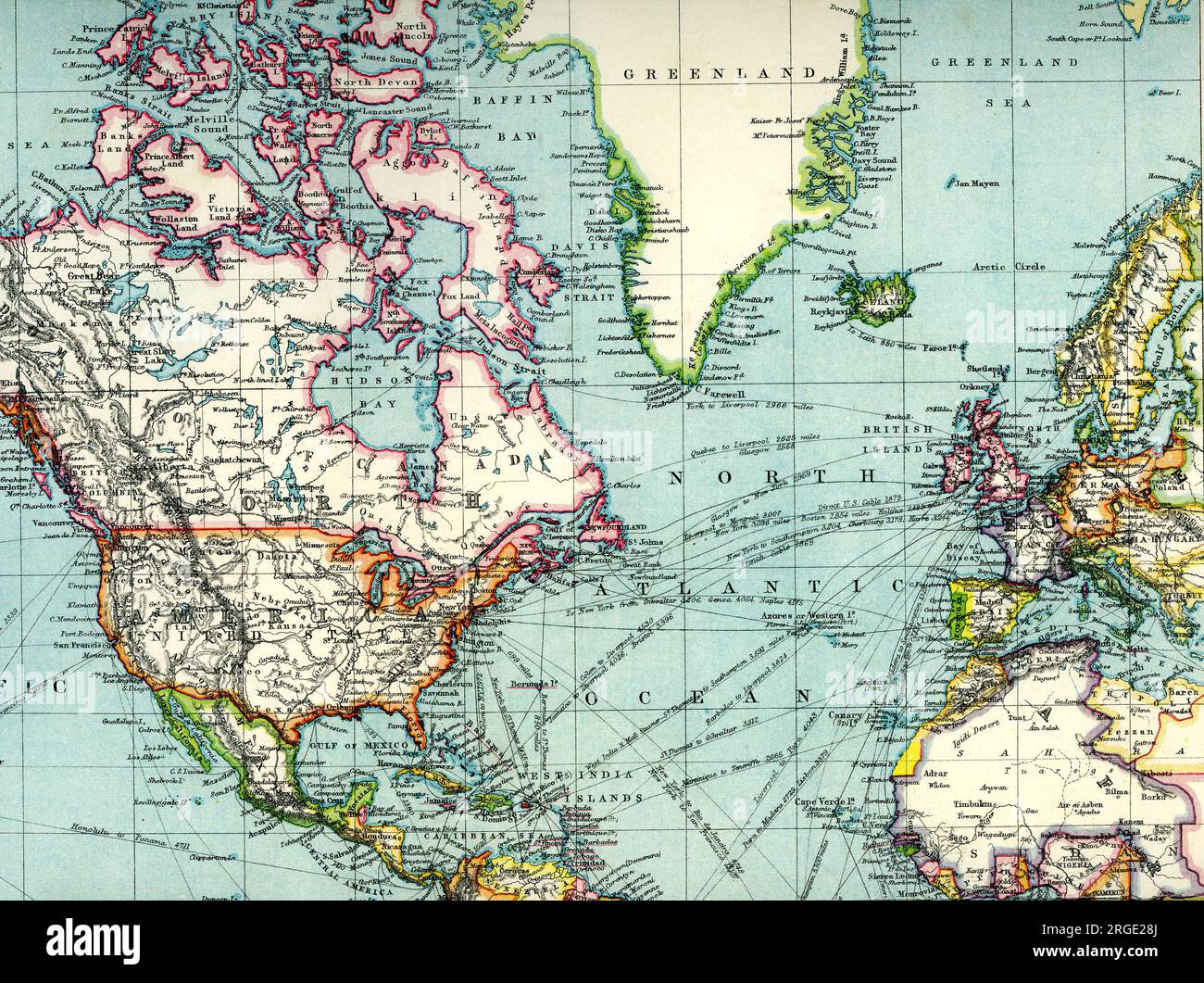 Map of trade routes hi res stock - North Atlantic Trade Routes 2RGE28J 