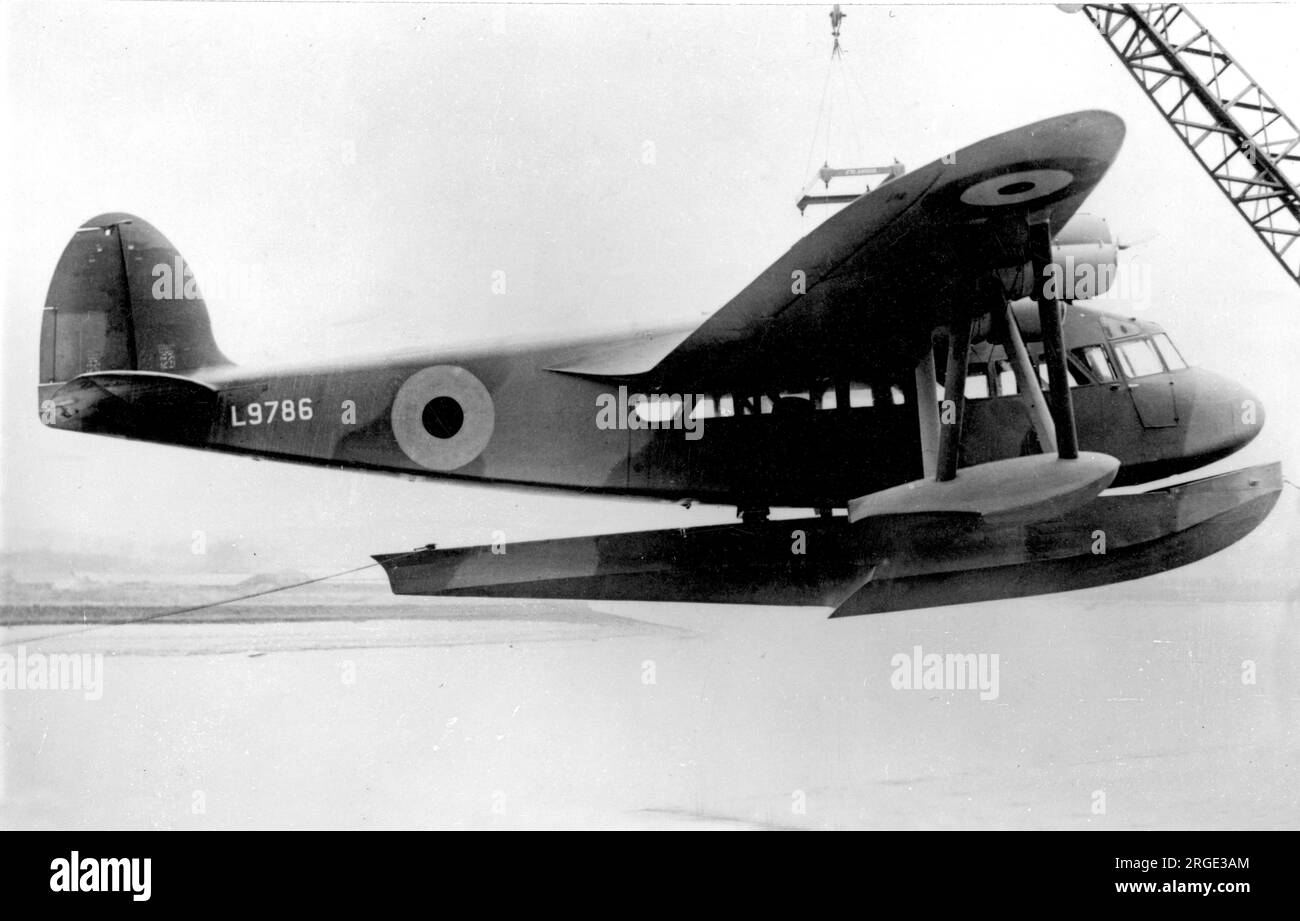 Short Scion Senior float-plane L9786, seen with a scale model of the Sunderlands planing bottom as its float. Stock Photo