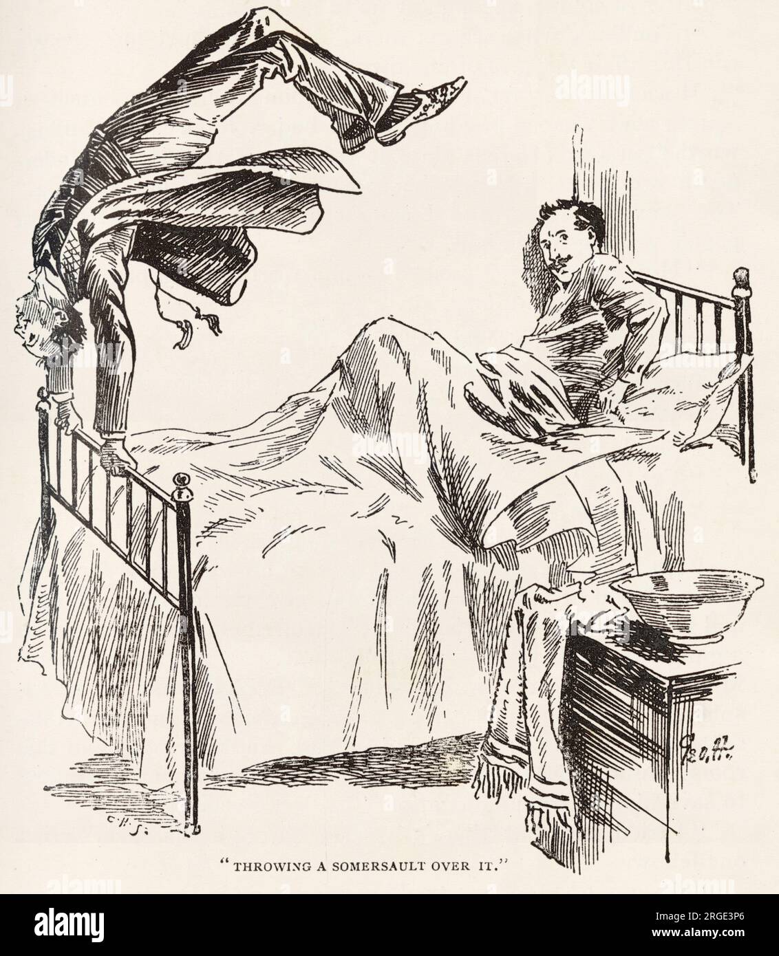 Throwing a somersault over it. Illustration to accompany The Stark Munro Letters by Arthur Conan Doyle in The Idler, 1895. Stock Photo