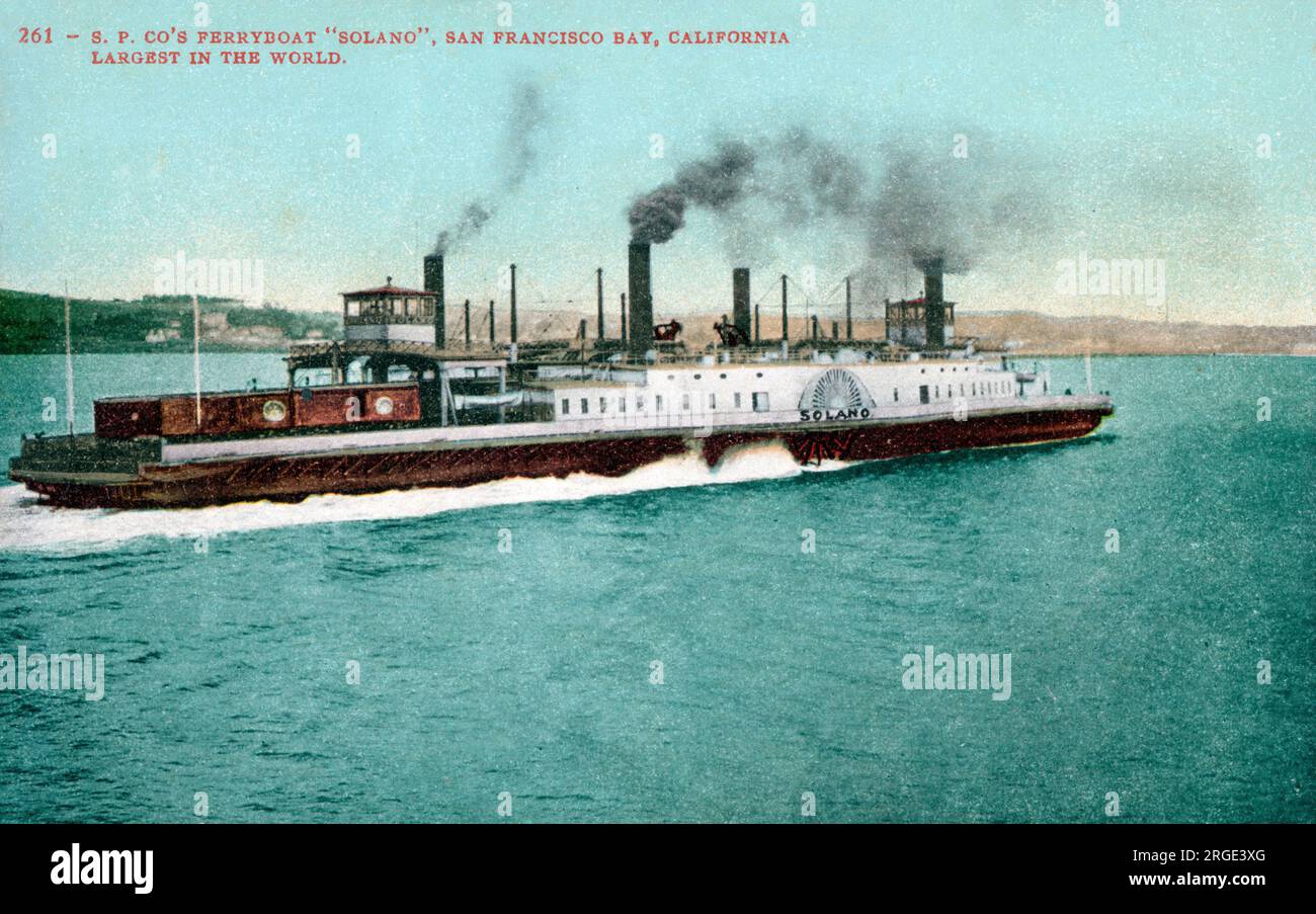 S. P. (Southern Pacific) Co.'s Ferryboat, 'Solano', in San Francisco Bay, California, USA. Stock Photo