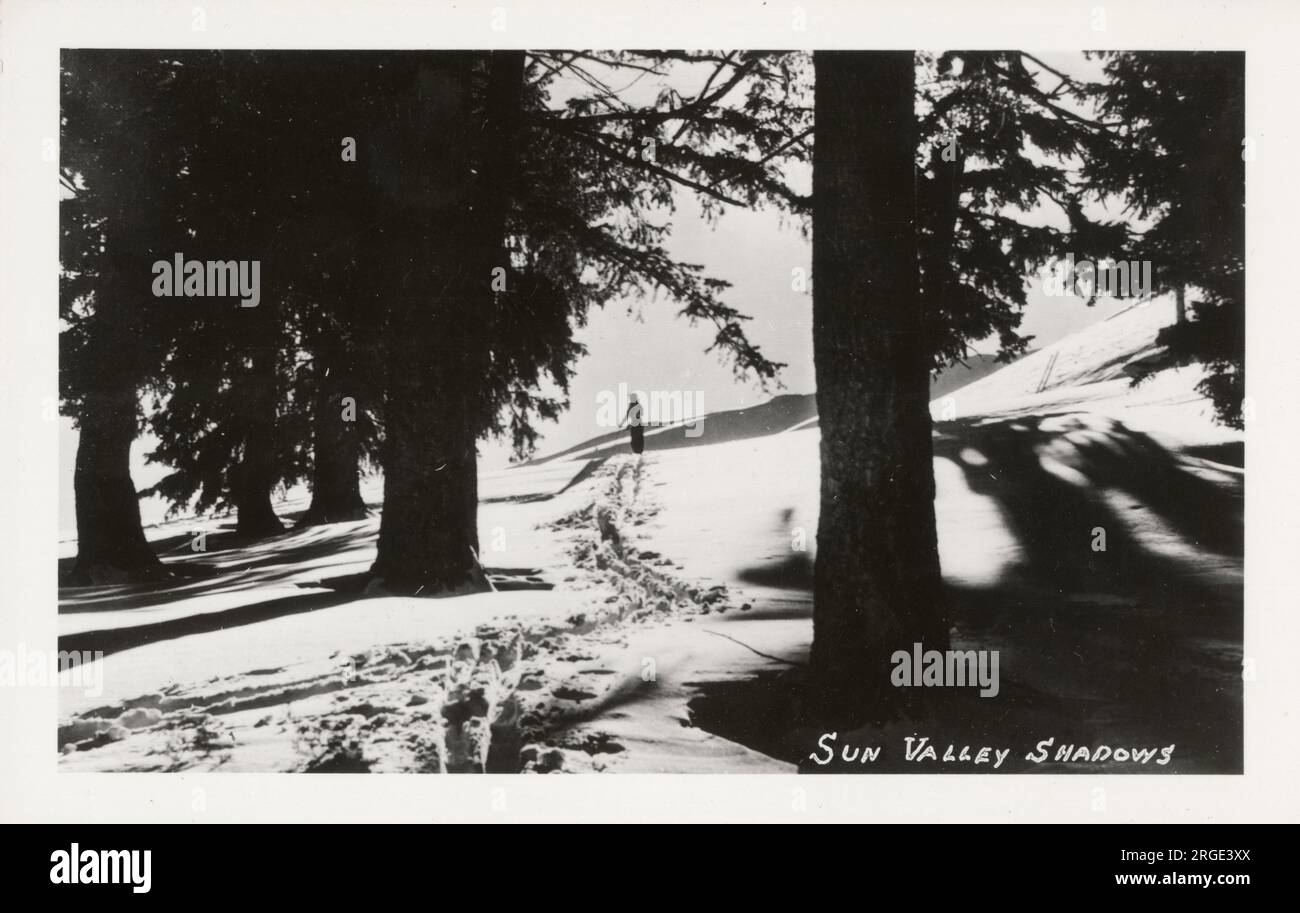 Sun Valley, Idaho, USA - Shadows on the slopes between the trees Stock Photo