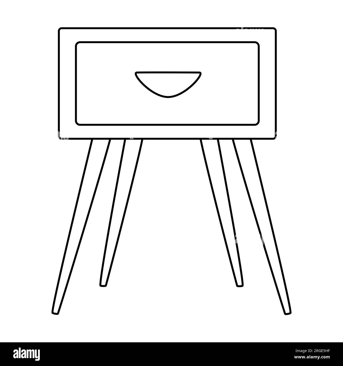 Bedside table, doodle style flat vector outline illustration for kids
