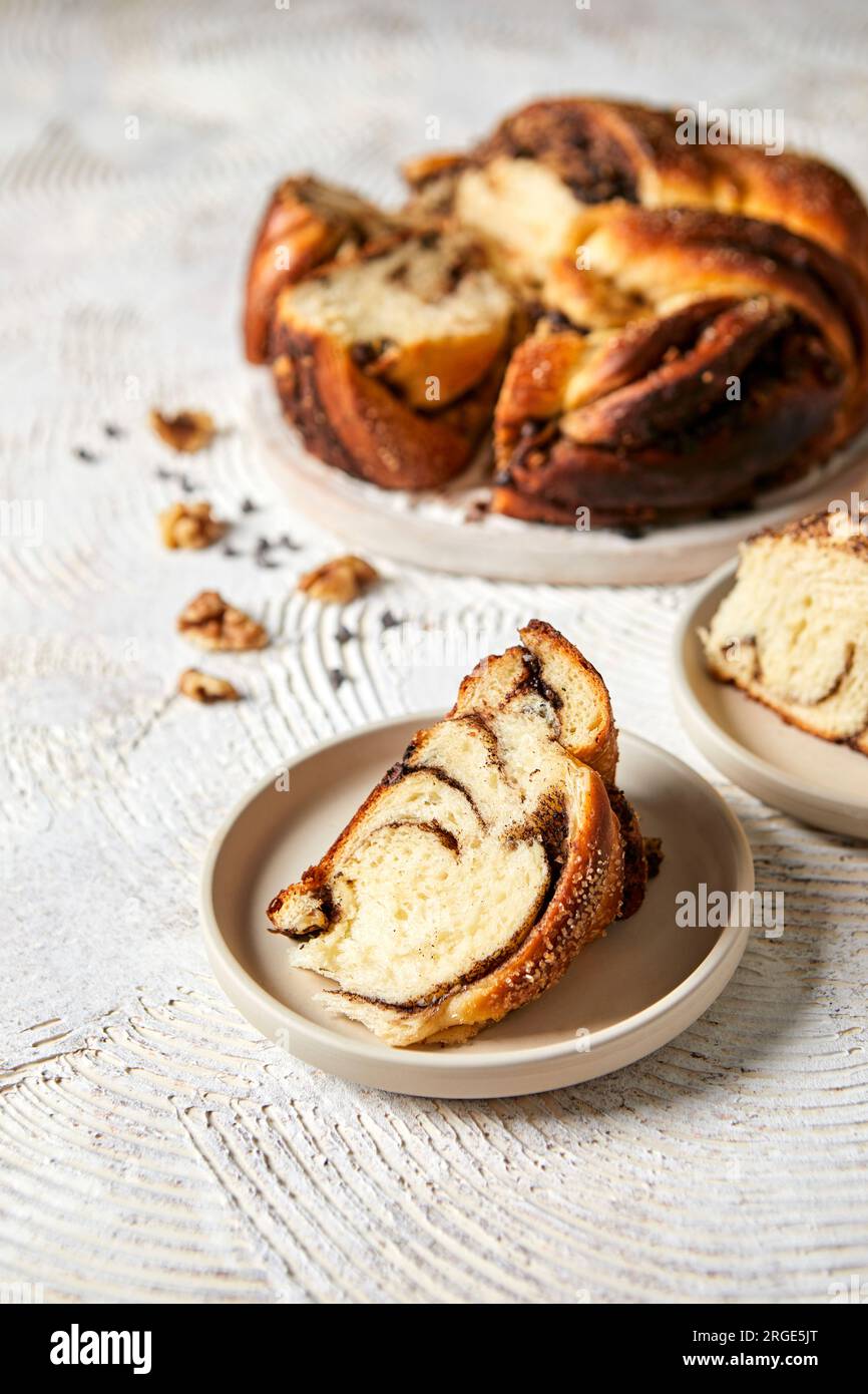 Fresh Chocolate Walnut Swirl Bread Stock Photo