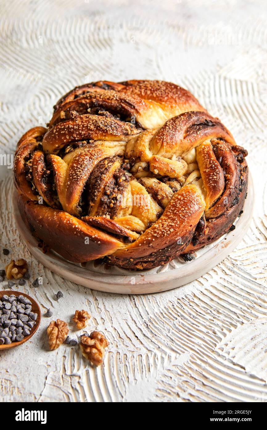 Fresh Chocolate Walnut Swirl Bread Stock Photo