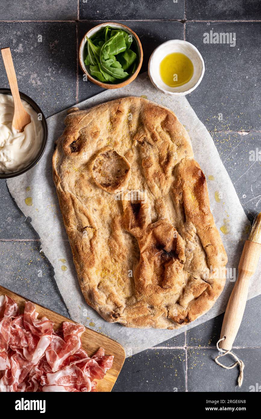 Wholegrain italian pinsa with fresh ingredients Stock Photo Alamy