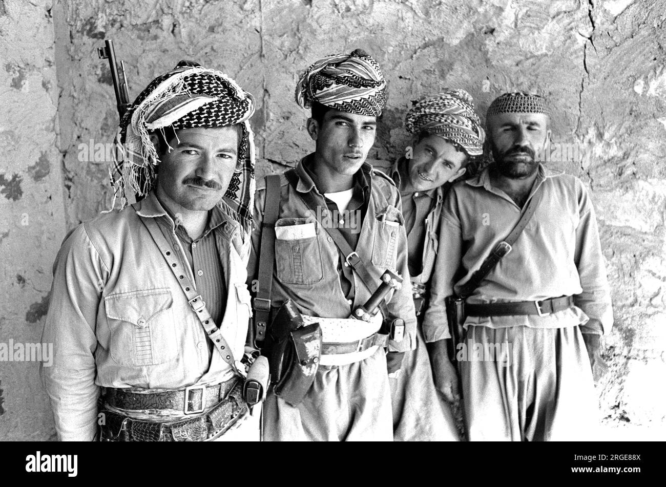 Mujaheddin soldiers of the Kurdish revolution led by Mustafa Barzani in Northern Iraq, photographed in Northern Iraq during a brief truce with the Iraqi government in 1969. Stock Photo