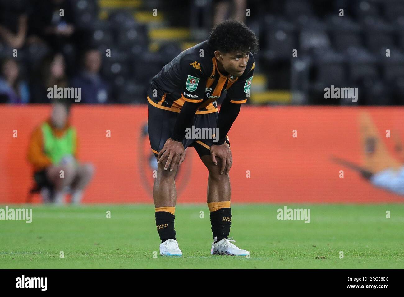 Hull, UK. 08th Aug, 2023. A dejected Vaughn Covil #31 of Hull City at full time after the Carabao Cup match Hull City vs Doncaster Rovers at MKM Stadium, Hull, United Kingdom, 8th August 2023 (Photo by James Heaton/News Images) in Hull, United Kingdom on 8/8/2023. (Photo by James Heaton/News Images/Sipa USA) Credit: Sipa USA/Alamy Live News Stock Photo