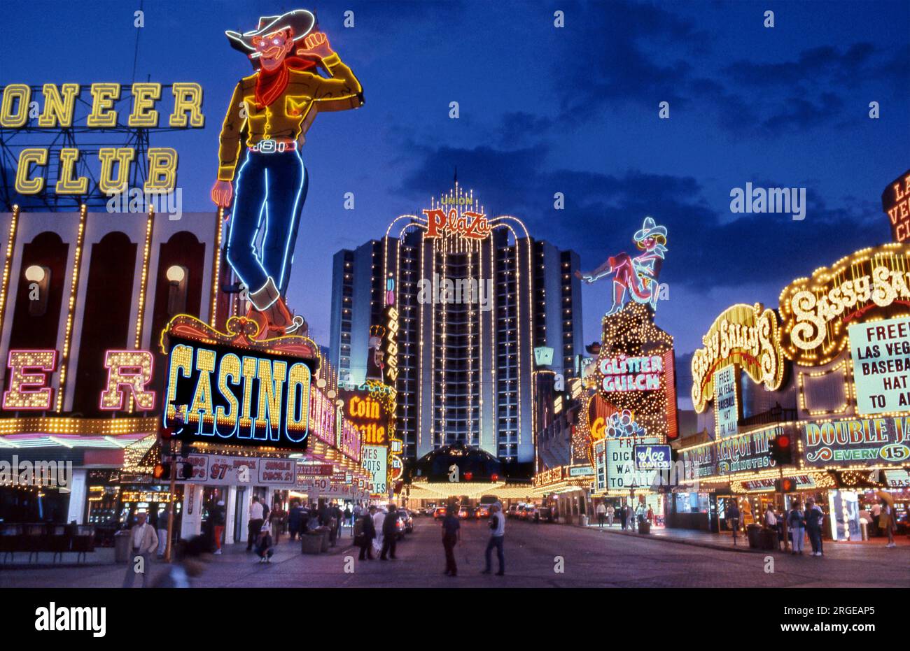 Historic photo of Fremont Street in downtown Las Vegas before it was enclosed. Nevada, USA. Stock Photo