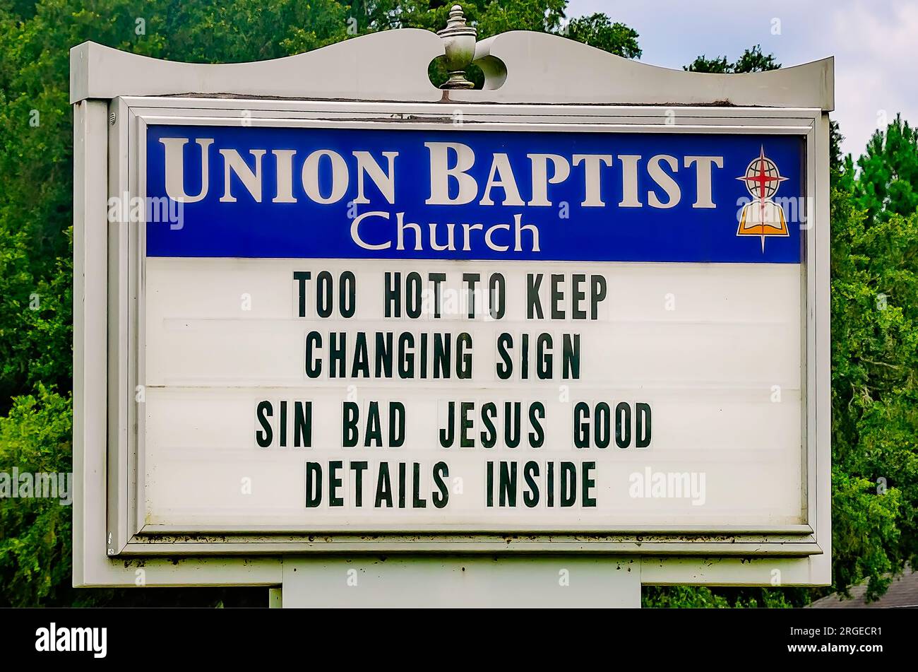 A sign at Union Baptist Church declares temperatures too hot to keep