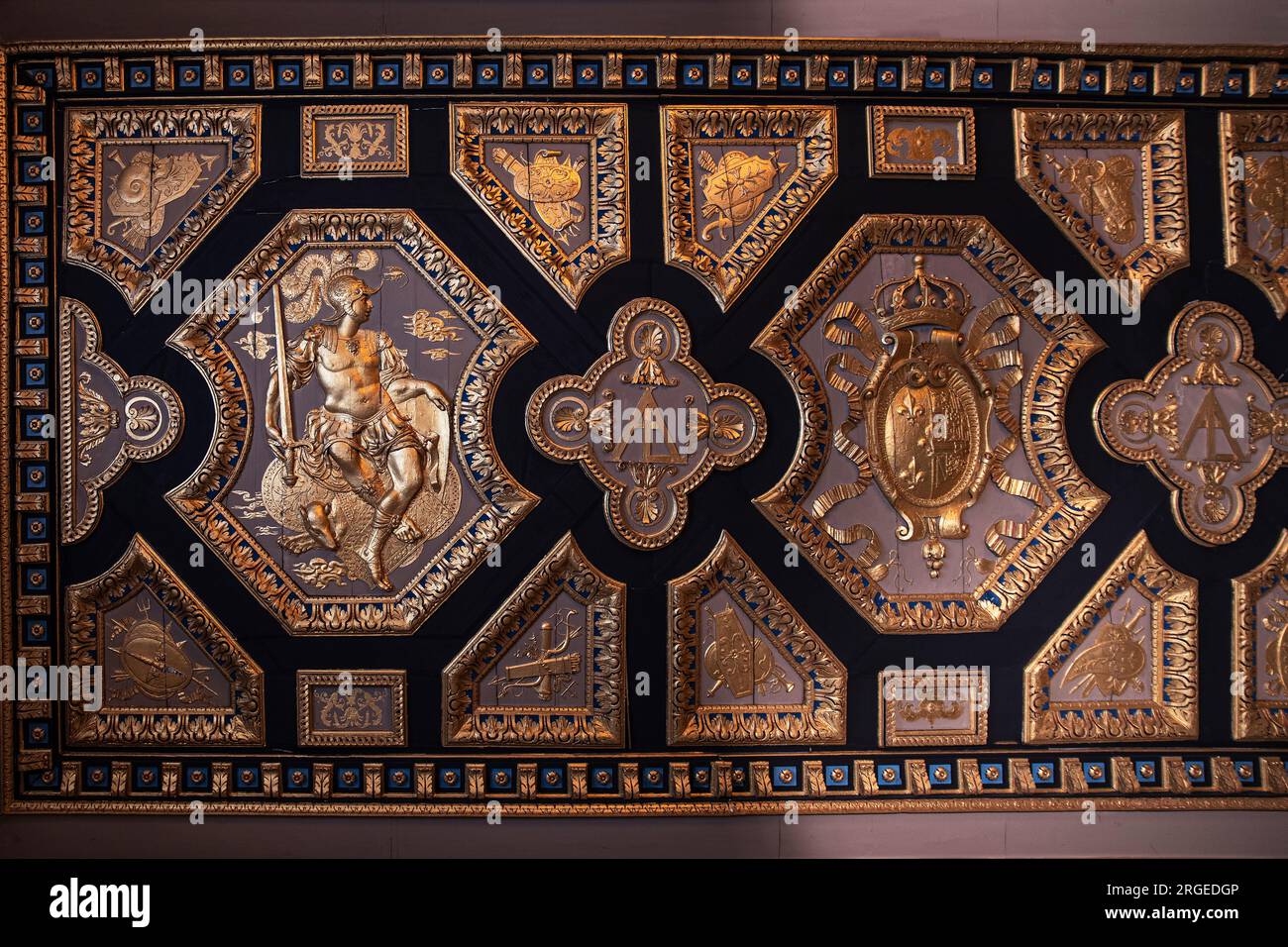 Baroque decoration on the ceiling of a medieval house in France Stock Photo