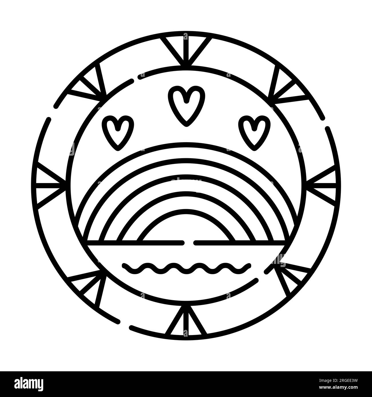Round painting for wall, vector black line icon Stock Vector