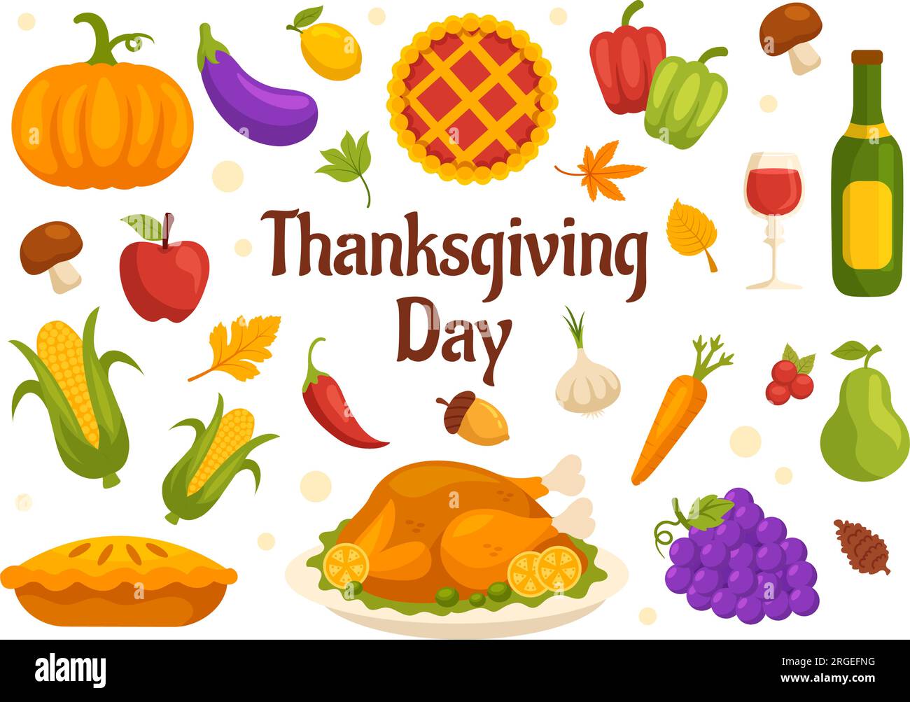 Happy Thanksgiving Day Vector Illustration with Turkey Bird, Pumpkin ...