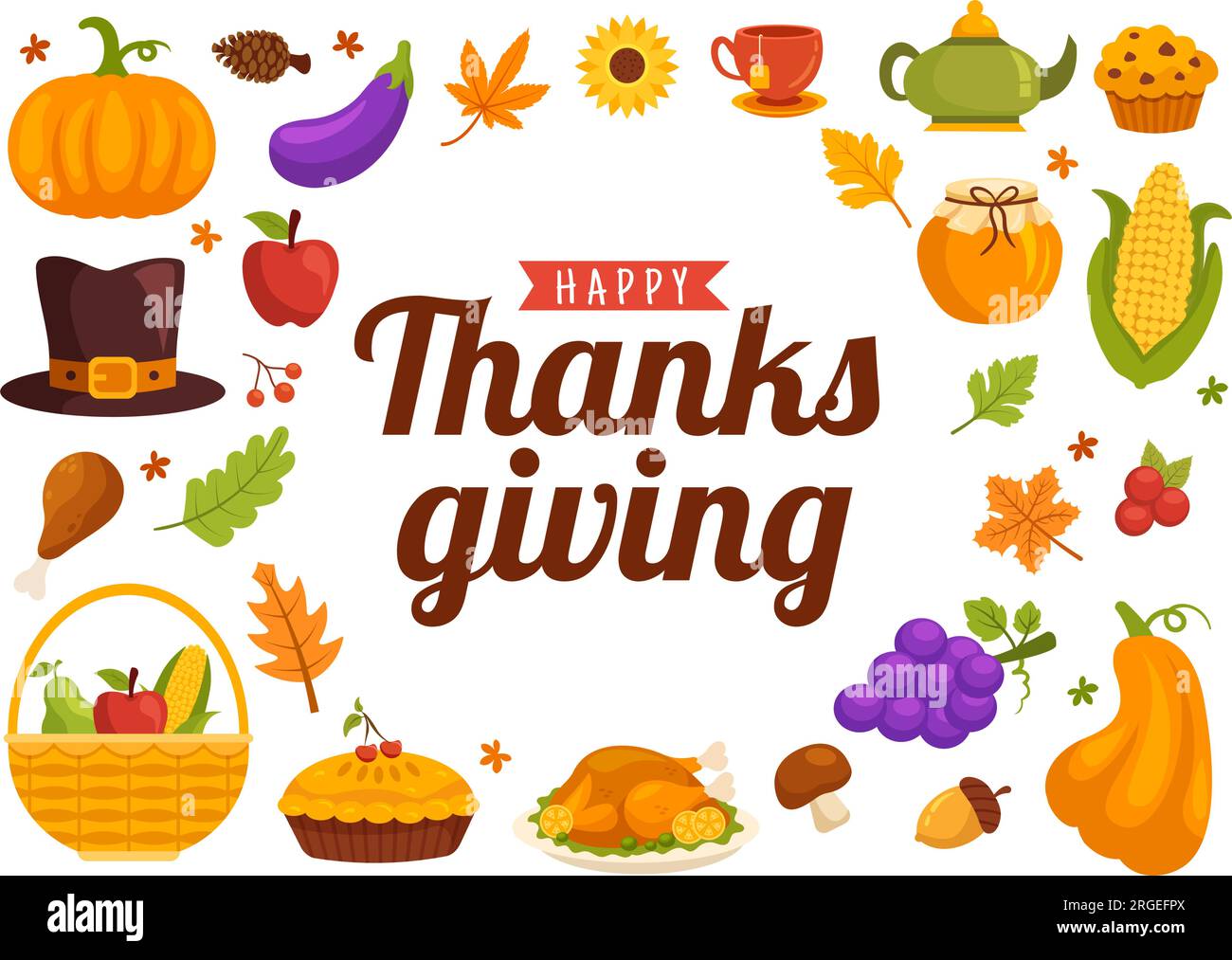Happy Thanksgiving Day Vector Illustration with Turkey Bird, Pumpkin ...