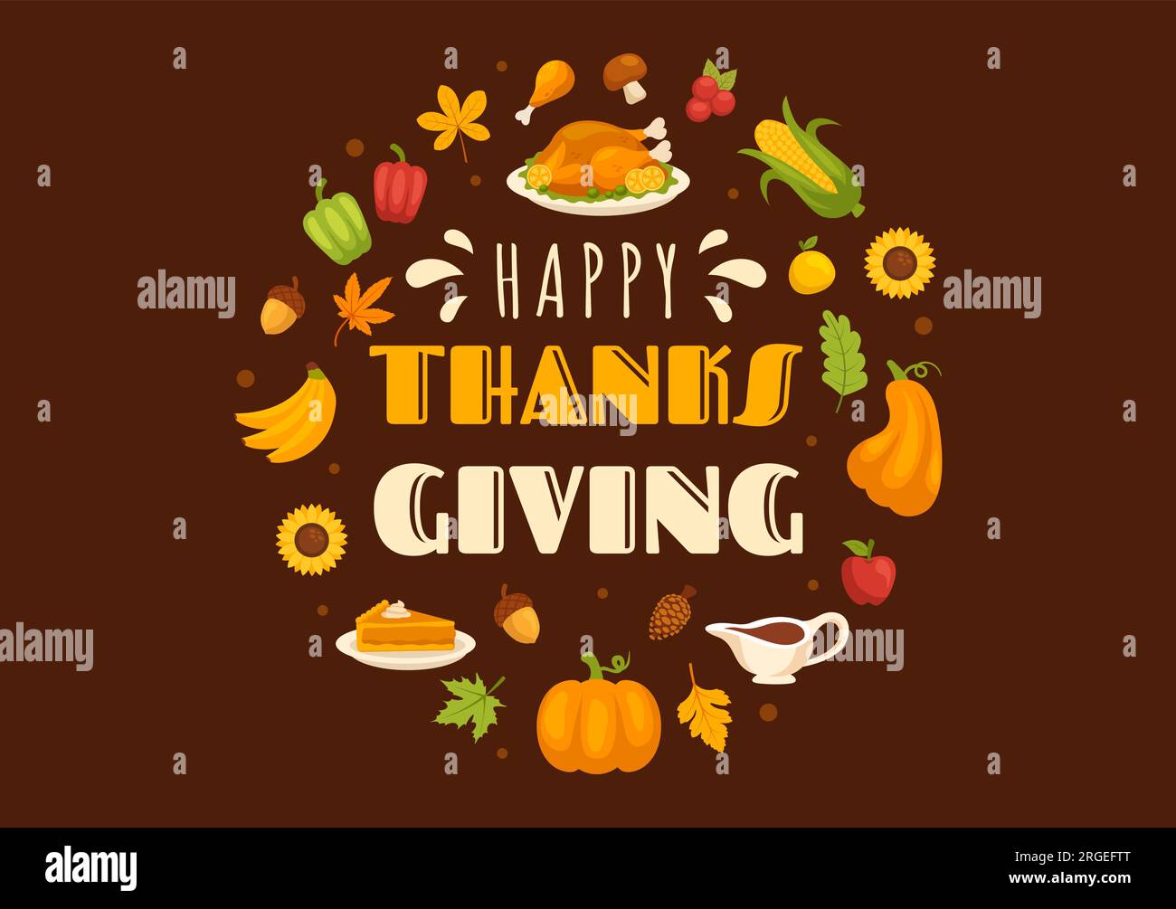 Happy Thanksgiving Day Vector Illustration with Turkey Bird, Pumpkin ...