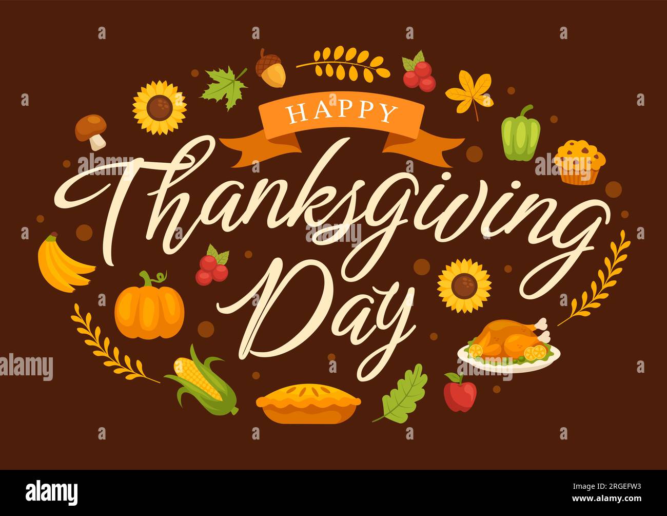 Happy Thanksgiving Day Vector Illustration with Turkey Bird, Pumpkin ...