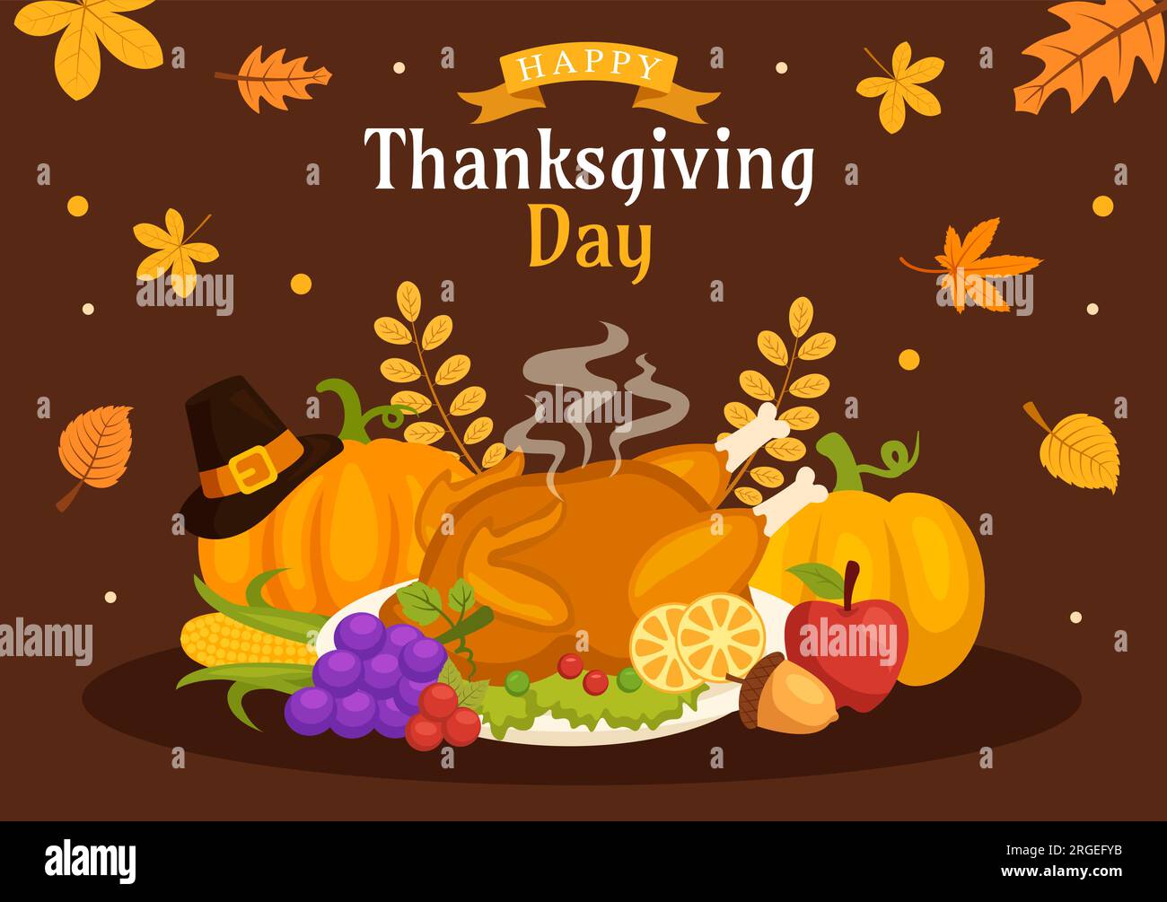 Happy Thanksgiving Day Vector Illustration with Turkey Bird, Pumpkin ...