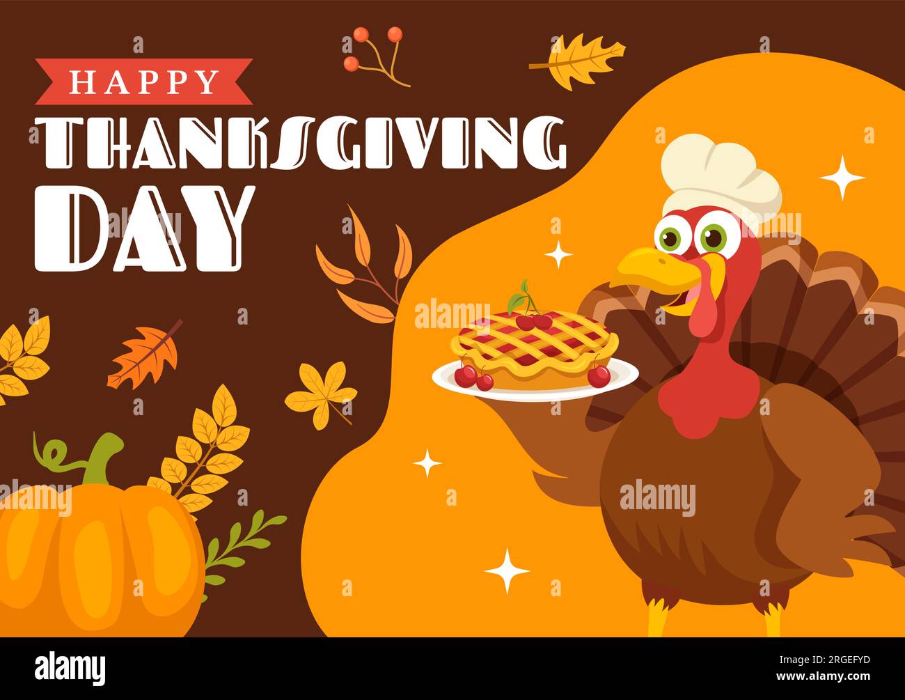 Happy Thanksgiving Day Vector Illustration with Turkey Bird, Pumpkin ...
