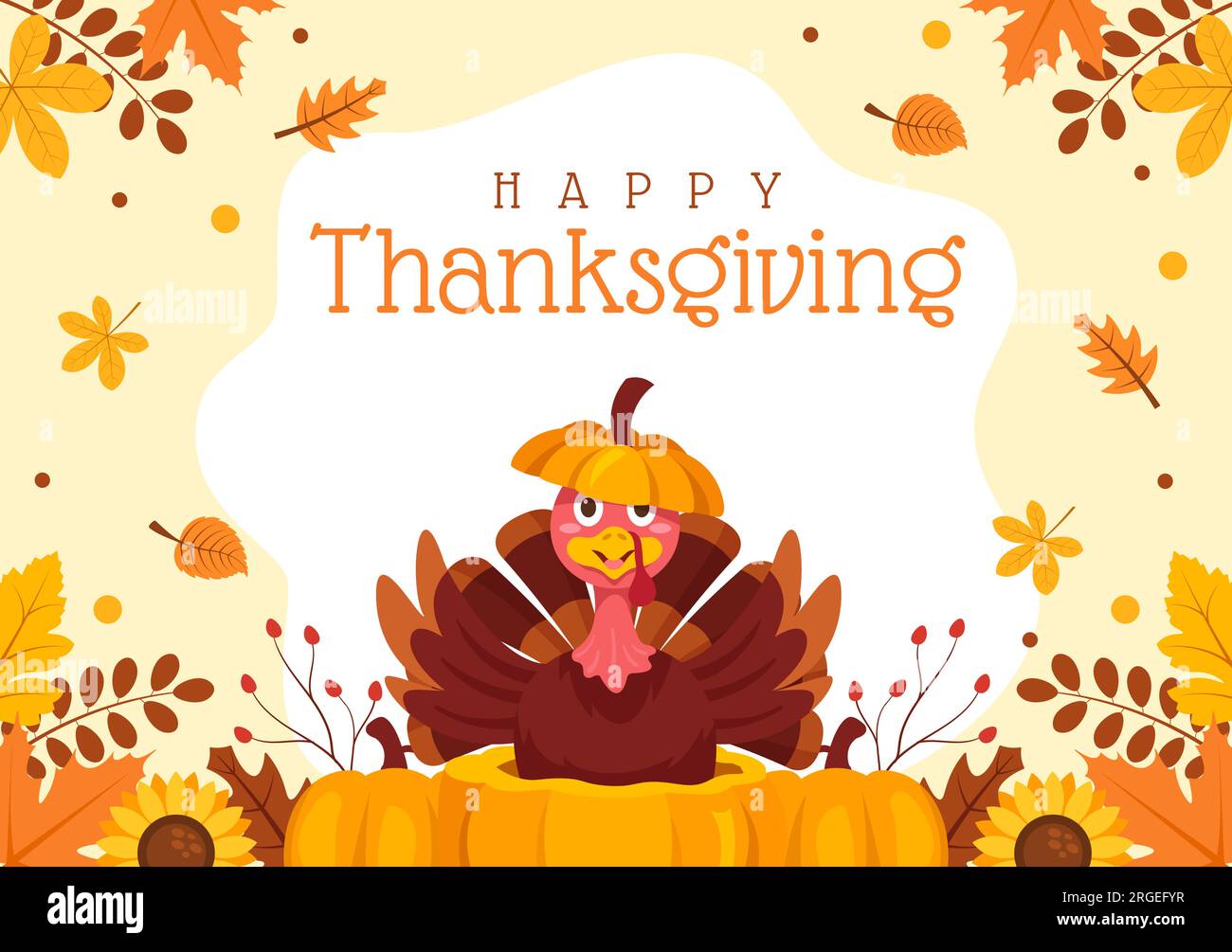 Happy Thanksgiving Day Vector Illustration with Turkey Bird, Pumpkin ...
