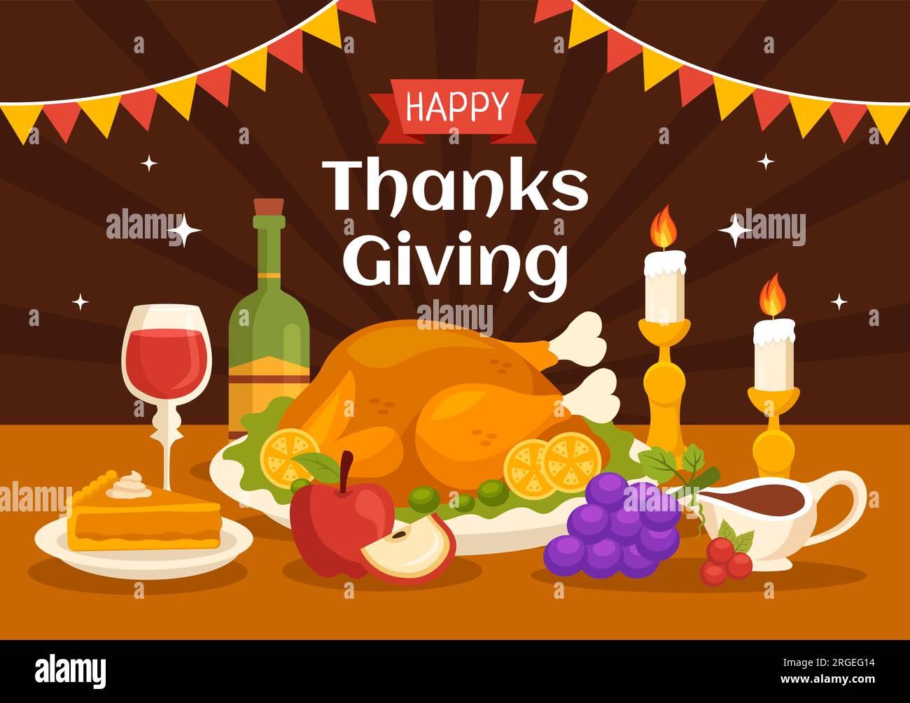 Happy Thanksgiving Day Vector Illustration with Turkey Bird, Pumpkin ...
