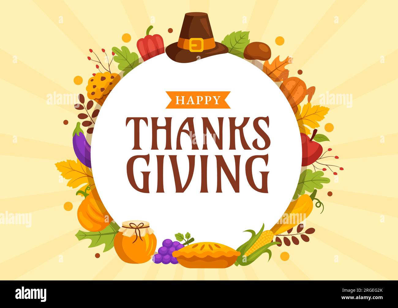 Happy Thanksgiving Day Vector Illustration with Turkey Bird, Pumpkin ...