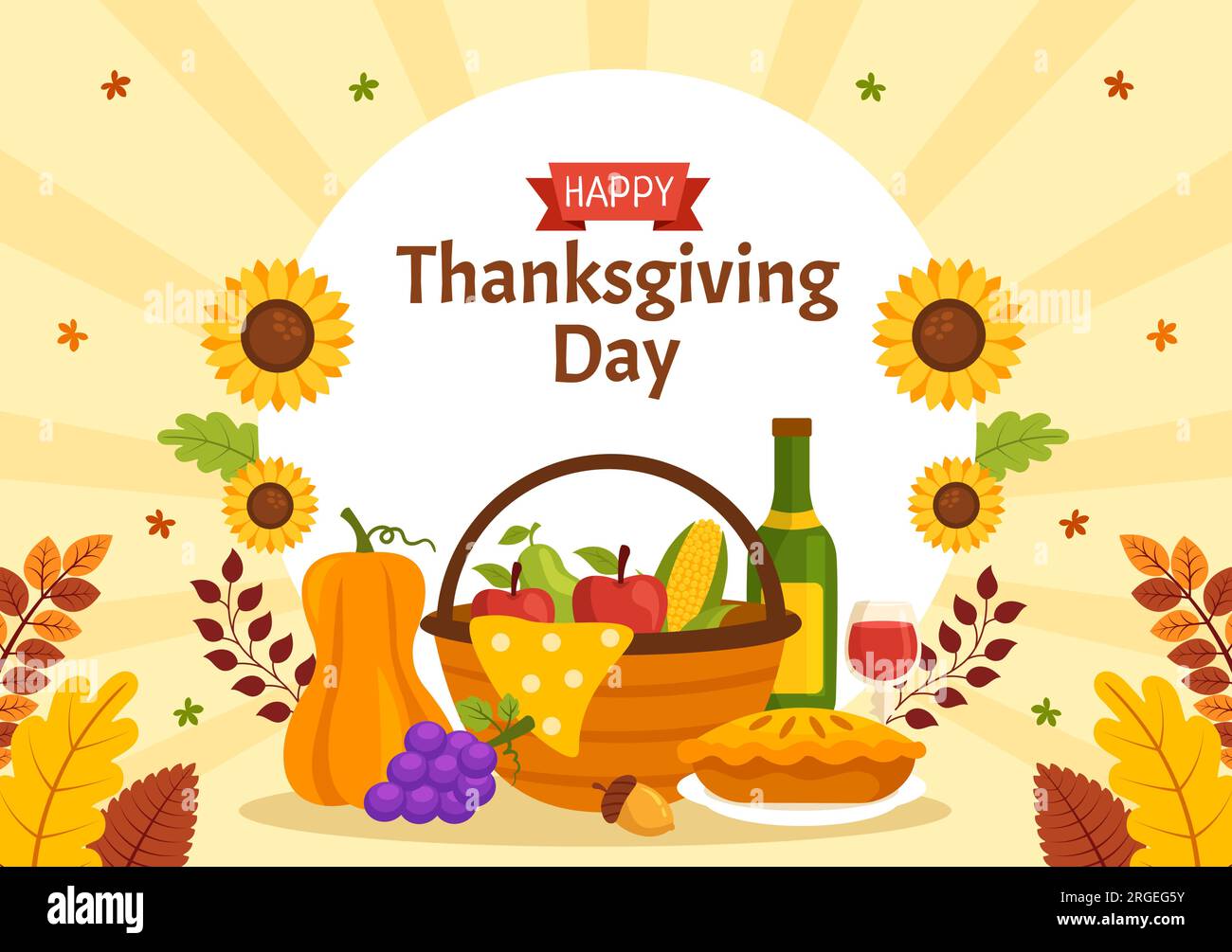Happy Thanksgiving Day Vector Illustration with Turkey Bird, Pumpkin ...
