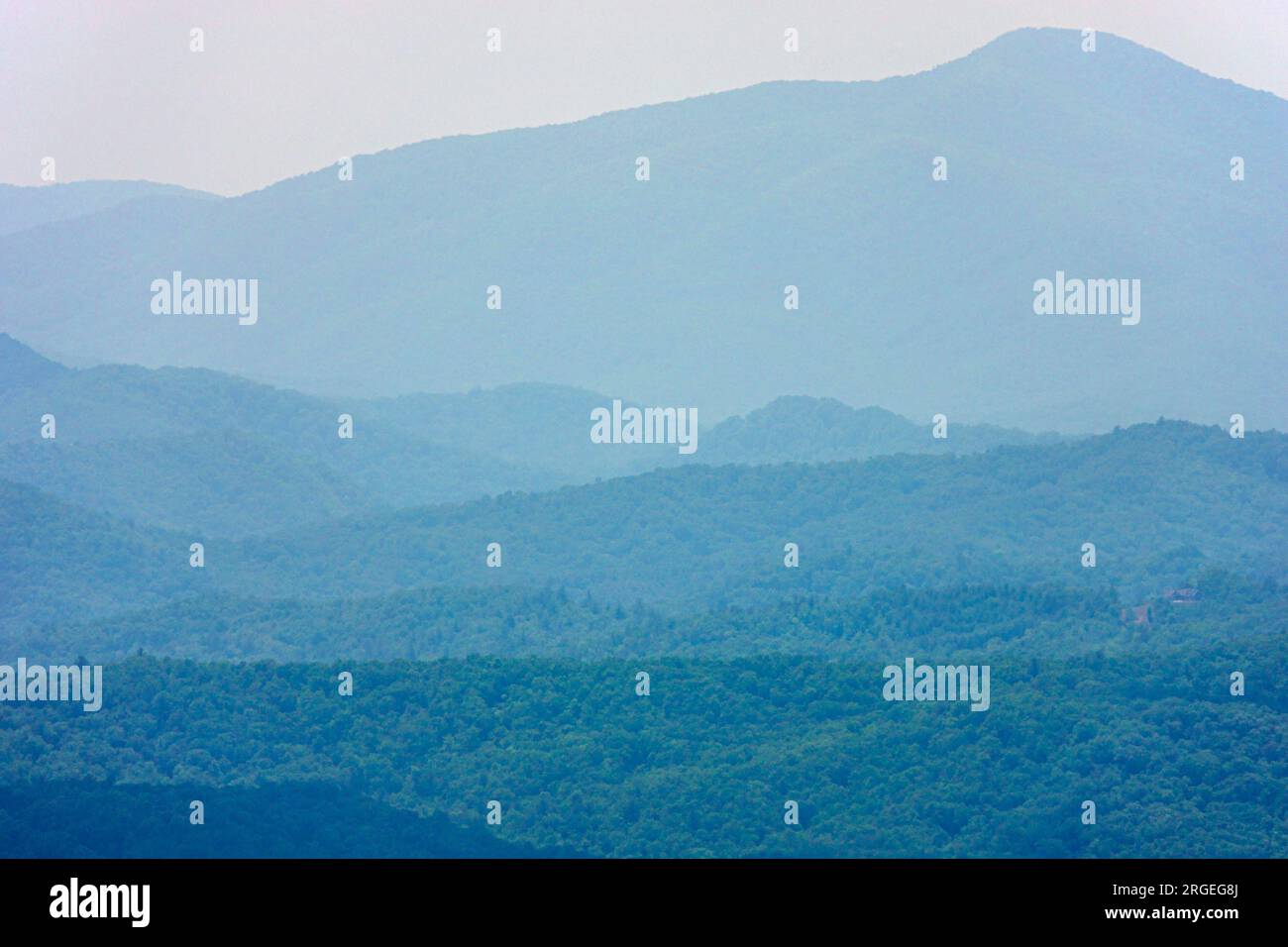 Laurel Park North Carolina,Jump Off Rock overlook,Appalachian Blue Ridge Mountains scenery hazy