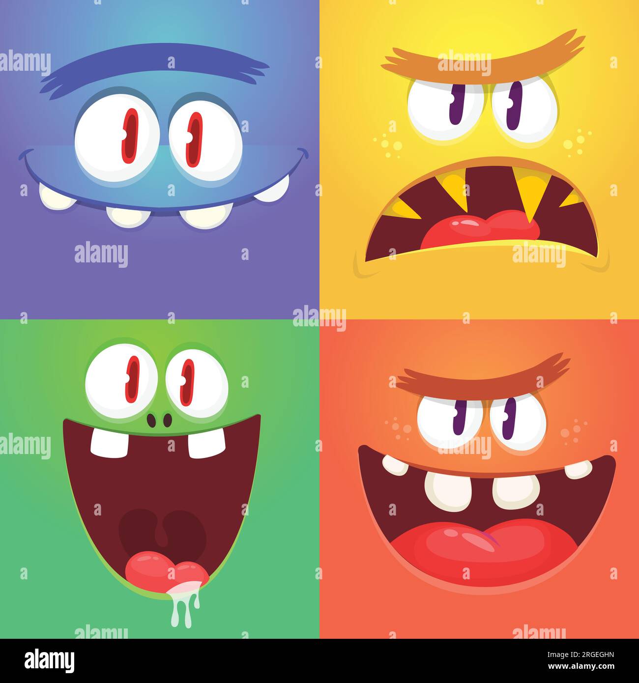 Funny cartoon monster face expressions set . Halloween vector design ...