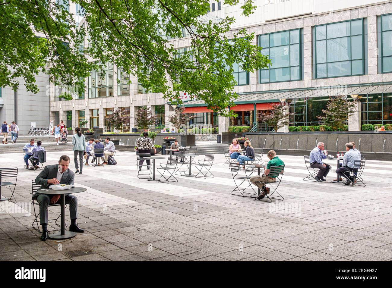 Charlotte North Carolina,South Tryon Street,Wells Fargo Plaza,Mimosa Grill,tables chairs,man men male,woman women lady female,adults residents,outside Stock Photo