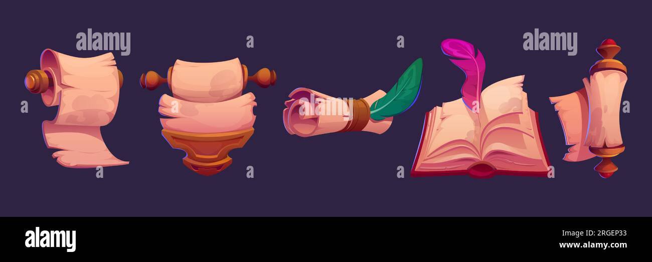 Magic game scroll parchment and paper book ui icon. Medieval treasure ...