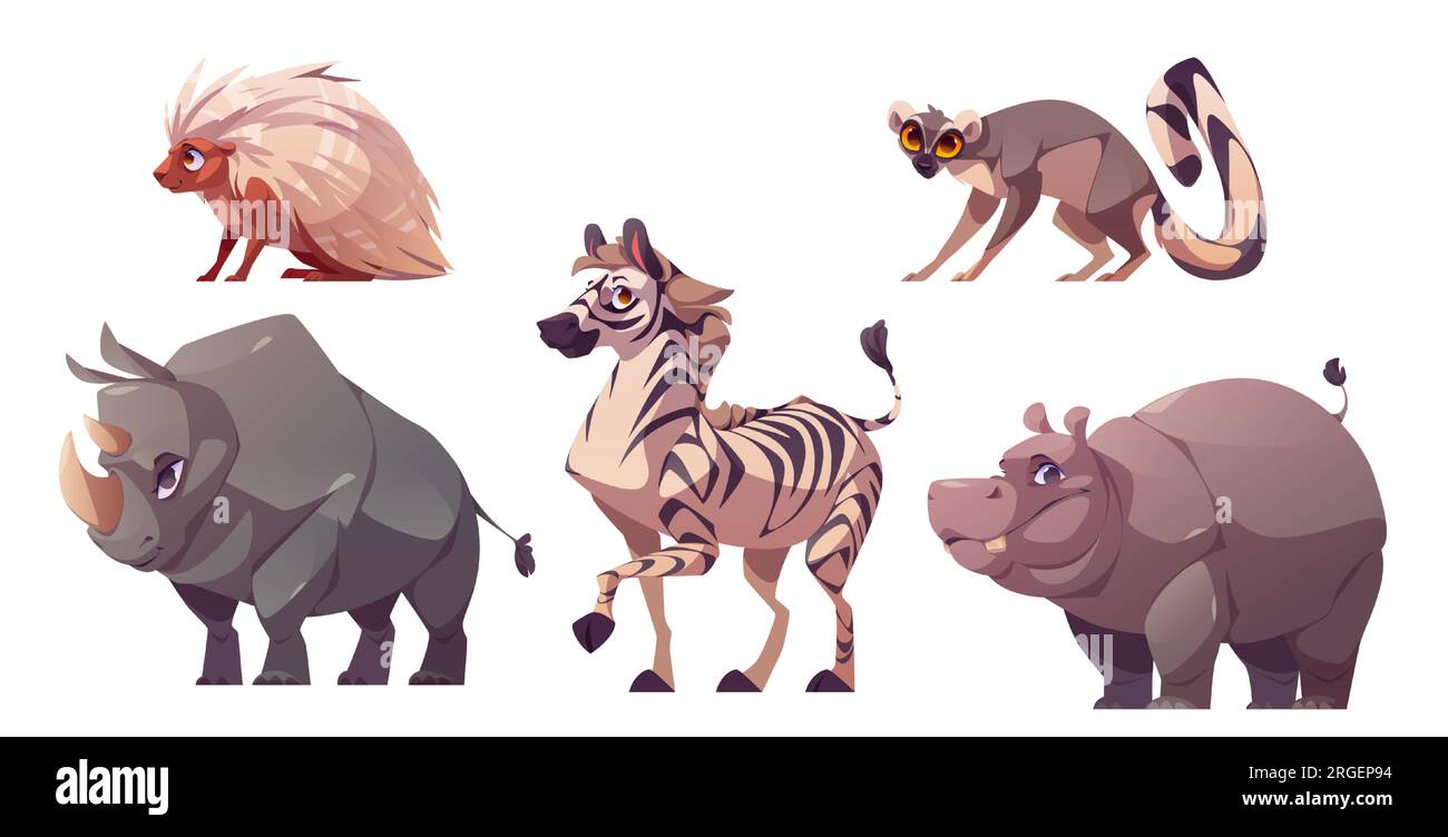 African wild animals from zoo or safari park. Cute characters of zebra