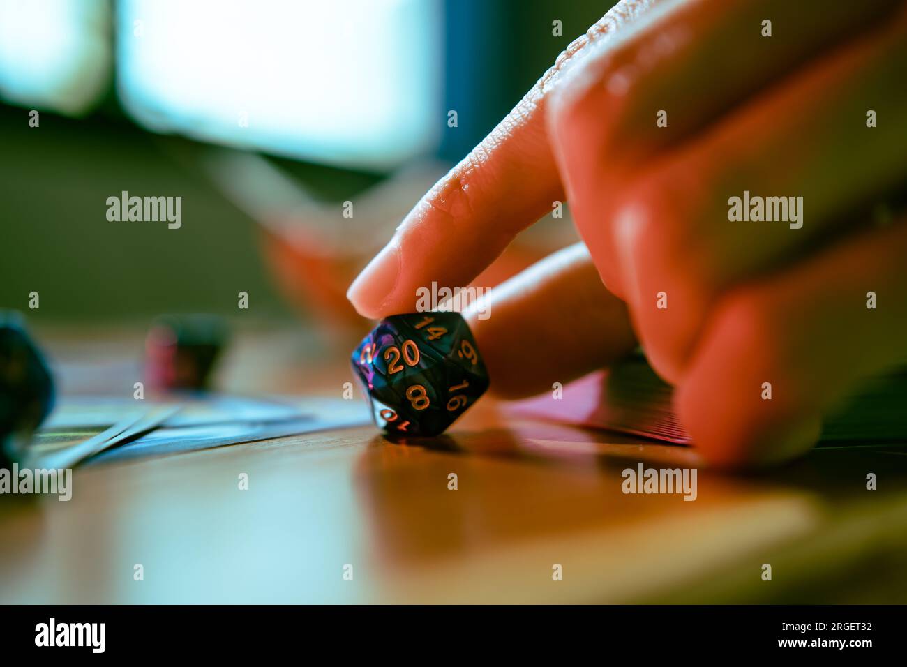Using d20 dice as a life counter when playing trading card game Stock Photo
