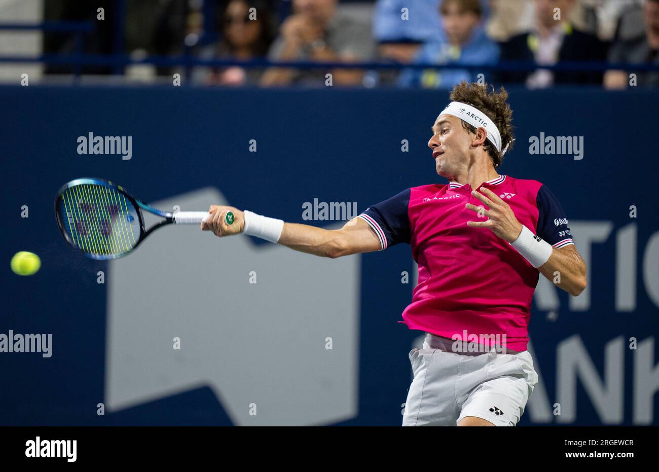 Toronto, Canada. 8th Aug, 2023. Casper Ruud competes during the men's singles second round match between Casper Ruud of Norway and Jiri Lehecka of the Czech Republic at the National Bank Open tennis tournament in Toronto, Canada, on Aug. 8, 2023. Credit: Zou Zheng/Xinhua/Alamy Live News Stock Photo