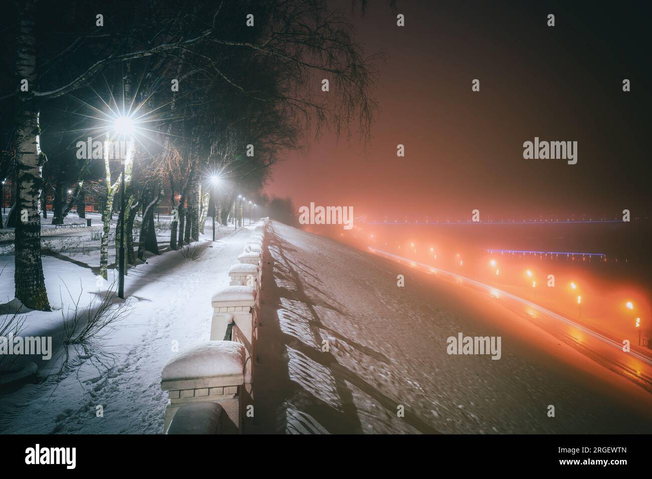 Foggy night scene trees bench hi-res stock photography and images - Alamy