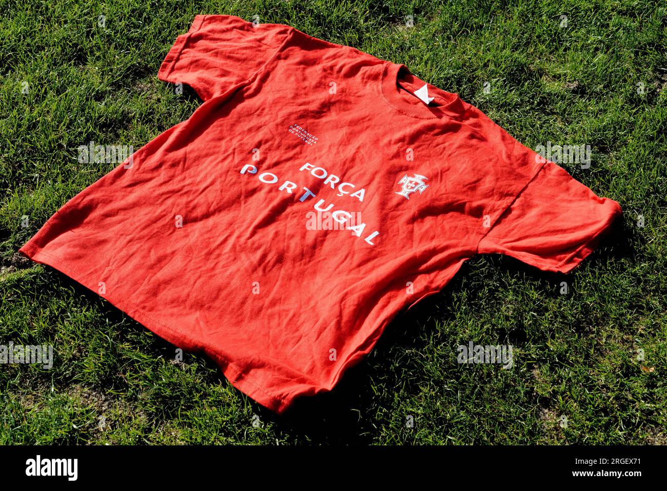 Closed up with Portugal Football or Soccer t-shirt game sports in Alcanena Municipality, Portugal. Municipal Stadium Joaquim Maria Baptista - 29th of Stock Photo