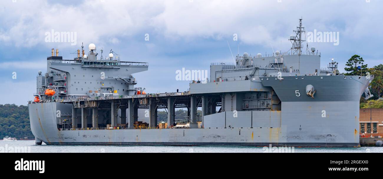 Sydney Aust 06 Aug 2023: United States Navy Ship USS Miguel Keith moored at Garden Island, Sydney, for provisioning following Talisman Sabre 2023 Stock Photo