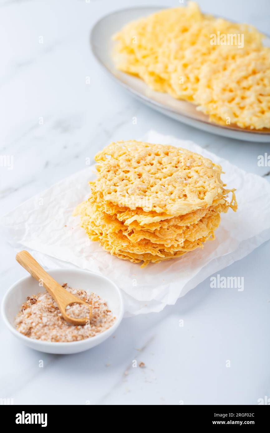 Parmesan cheese cracker chips. Grain Free Dippable Crispy Cheddar