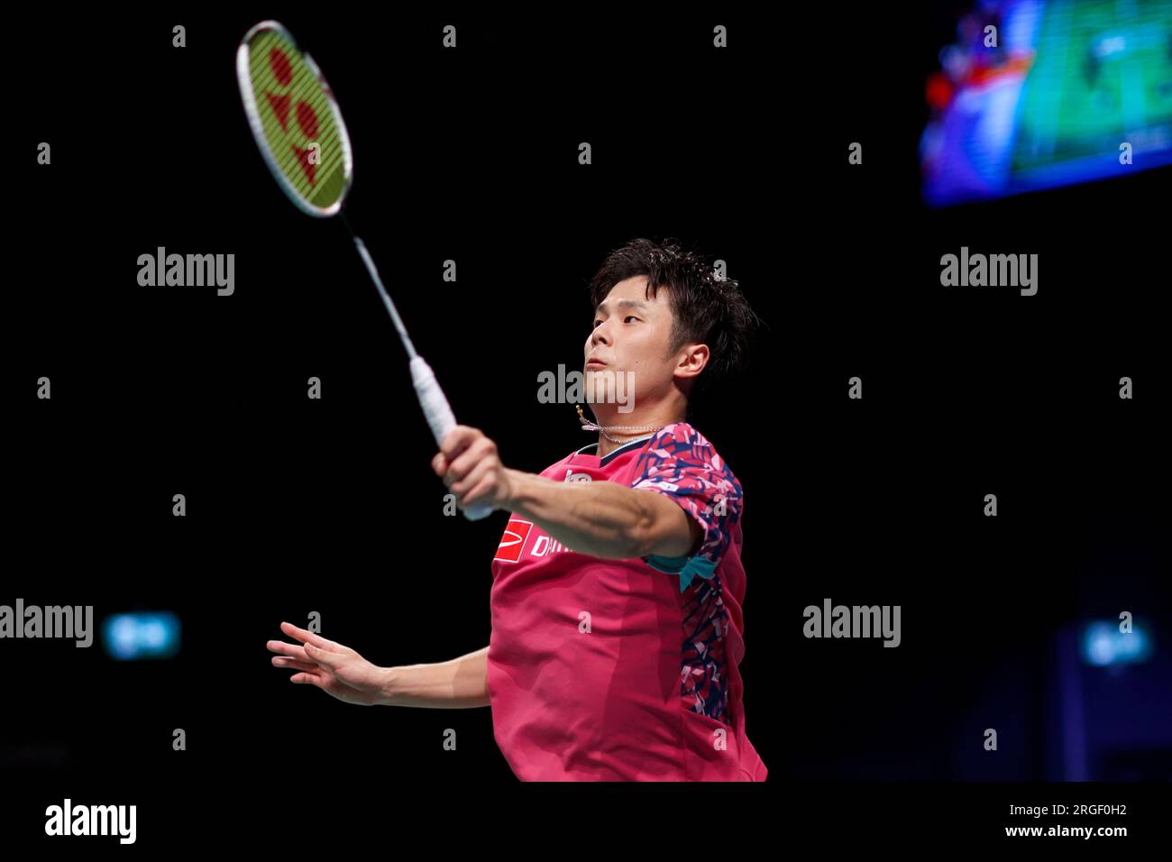 Yugo Kobayashi of Japan in action during the mens doubles finals match