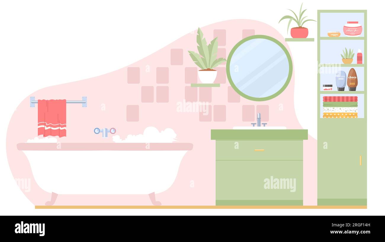 Bathroom with furniture flat design interior vector illustration Stock ...