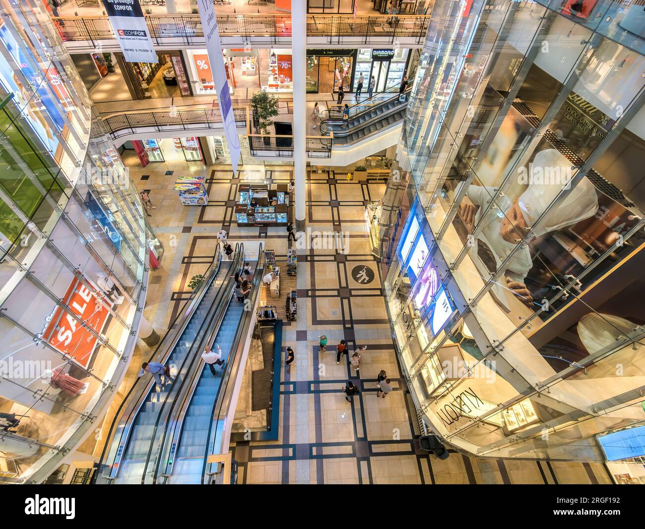 Interior view of the Palladium - a shopping mall located in the canter of Prague, Czech Republic. Stock Photo