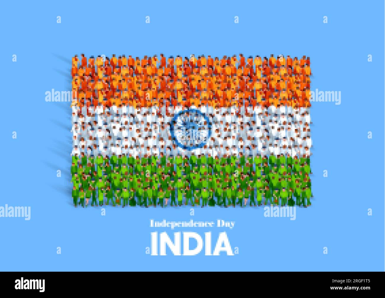 illustration of group of people crowd forming tricolor banner with Indian flag for 15th August Happy Independence Day of India Stock Vector