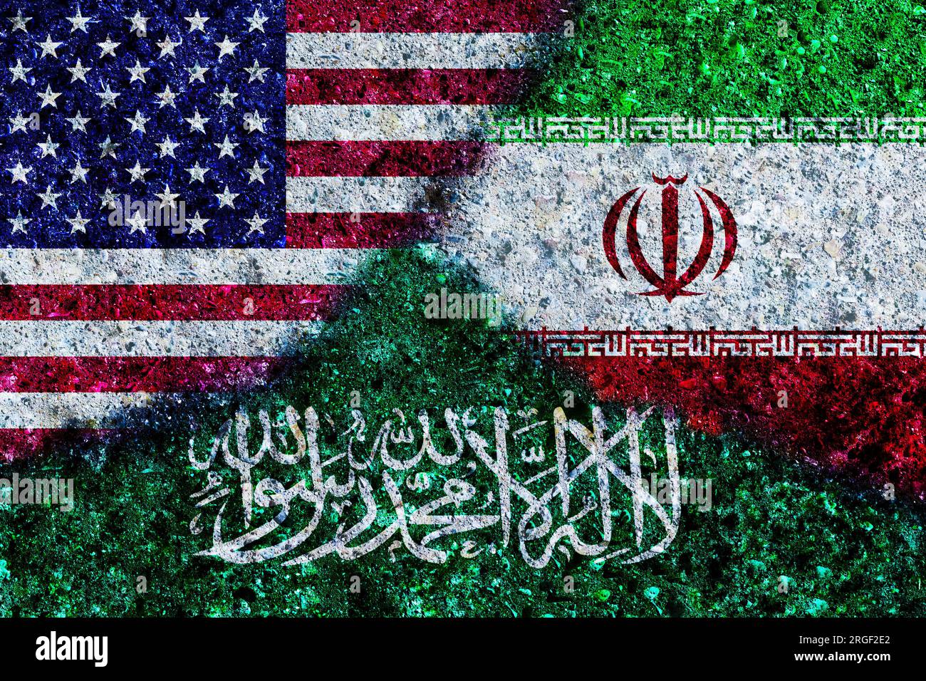 Flags Usa Iran And Saudi Arabia United States Of America Iran And Saudi Arabia Flags On 