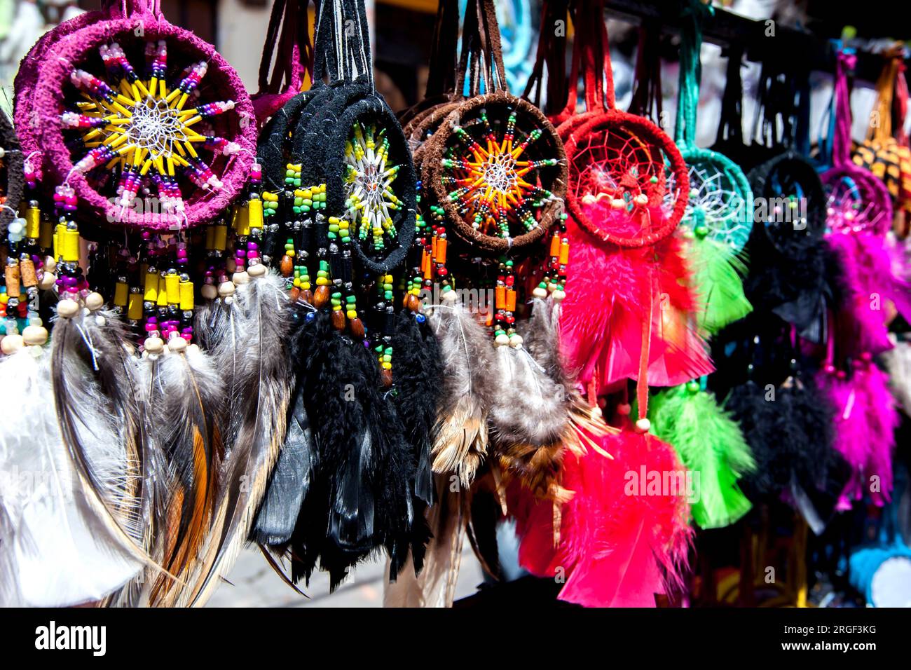 A colourful display of dream catchers for sale at the Indian Market at