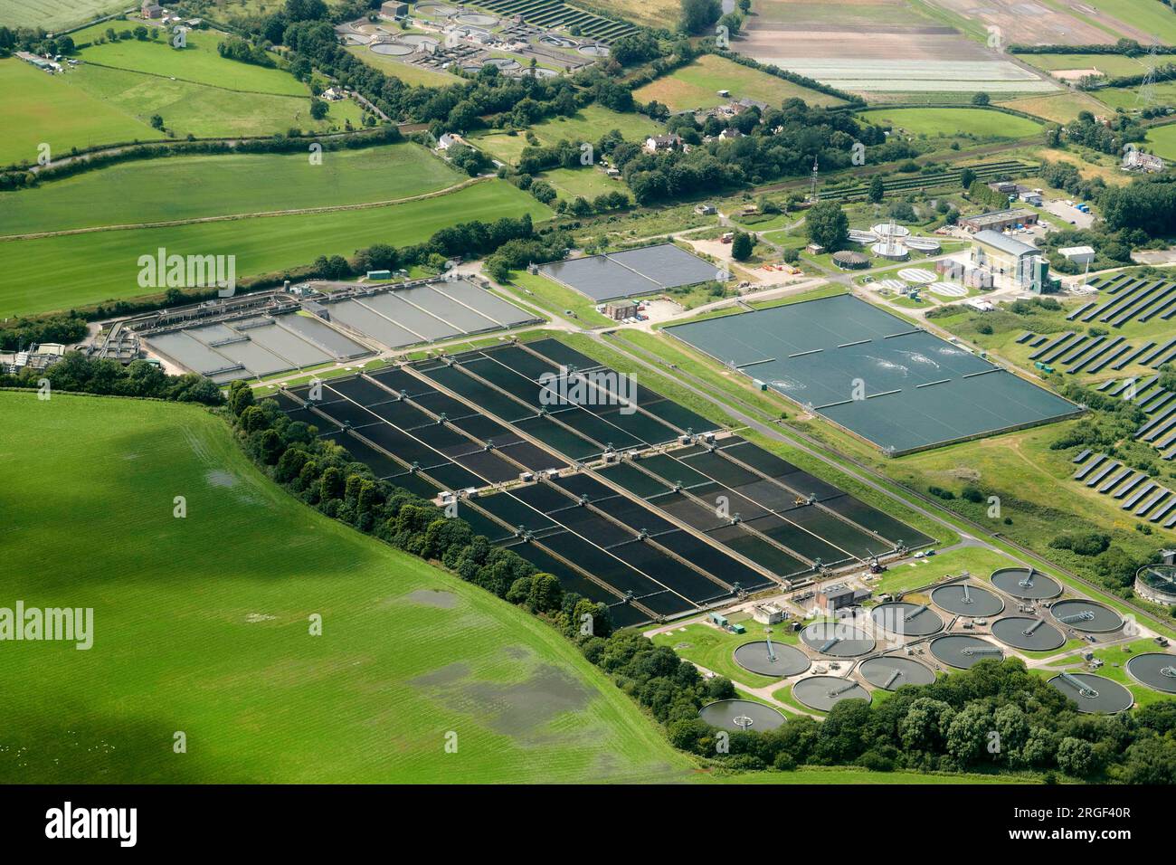 An aerial image of United Utilities Water Treatment works, Parbold