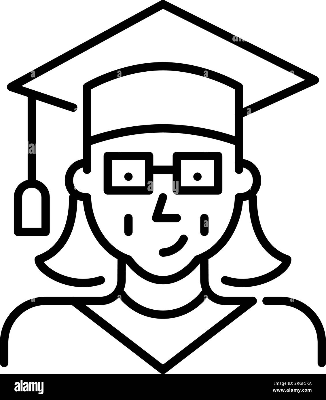 Older woman graduating from college. Wearing mortar and gown. Senior citizens higher education. Pixel perfect, editable Stock Vector