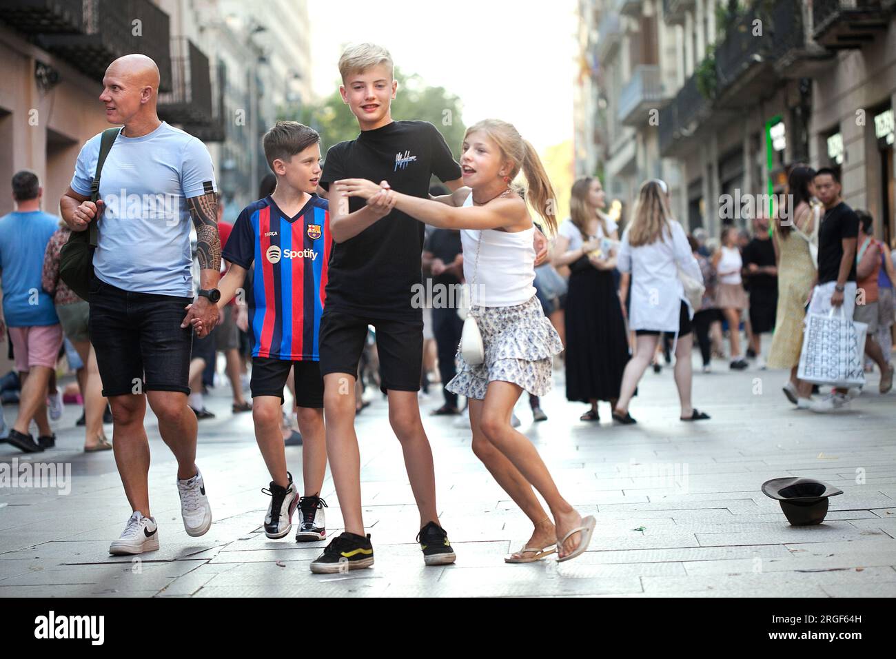 Tourists having fun, Barcelona, Spain. Stock Photo