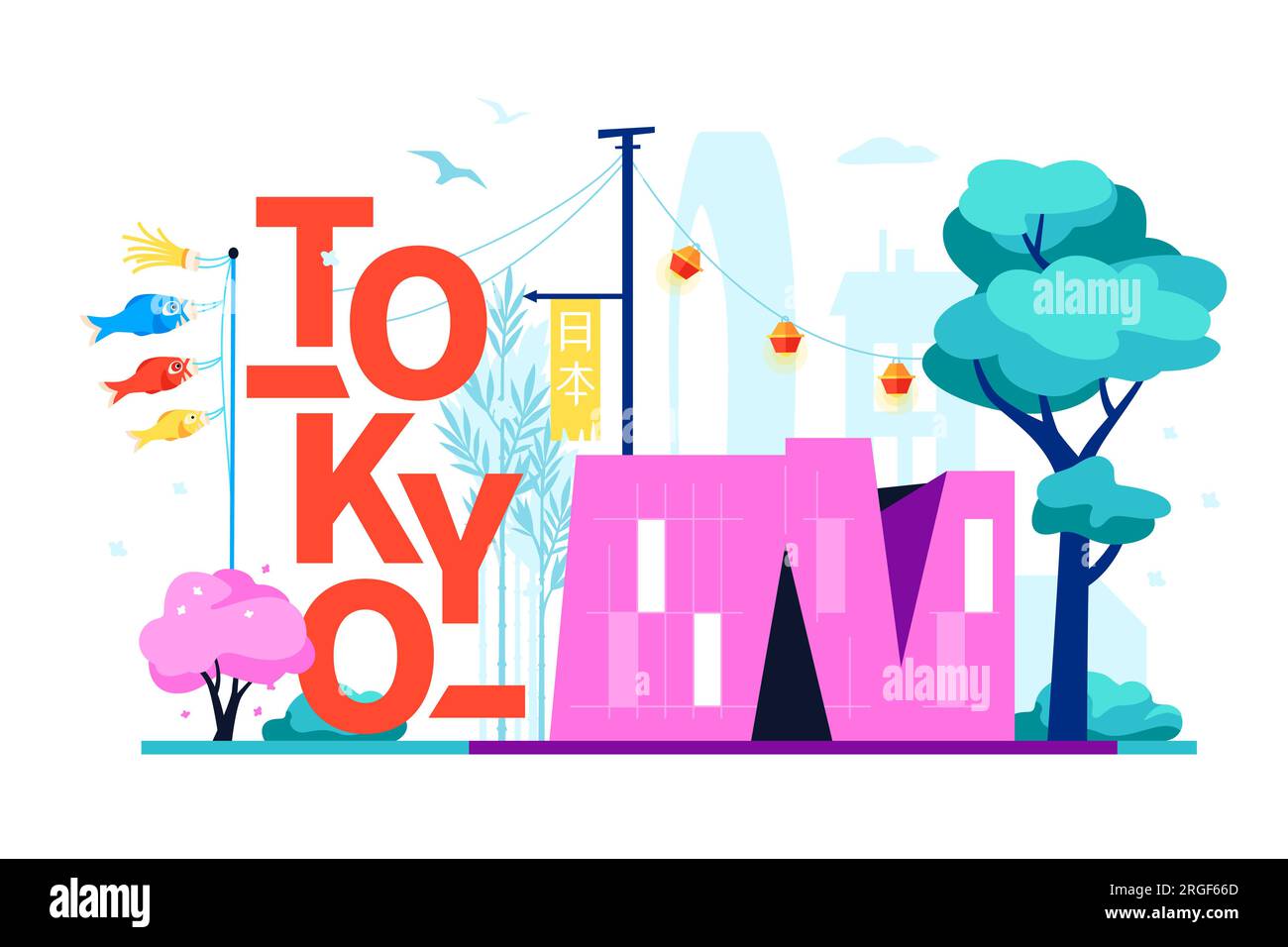 Life in Modern Tokyo - modern colored vector illustration Stock Vector